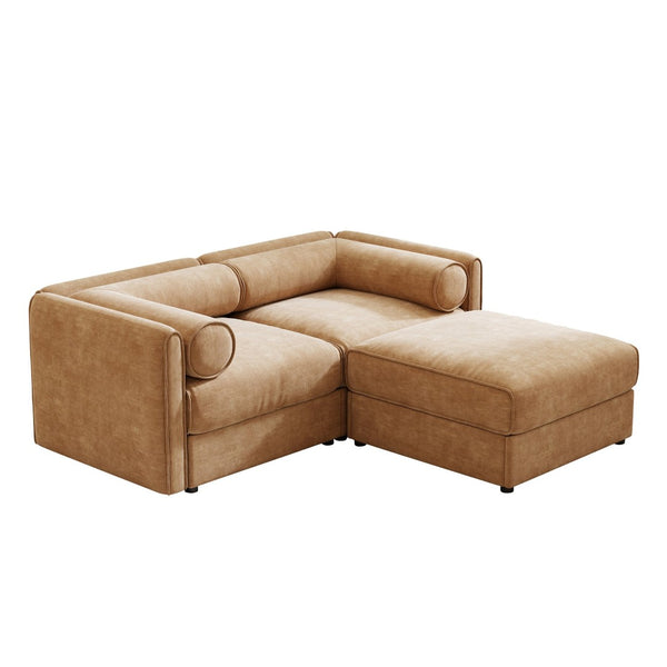 English Elm Stylish Camel Chenille 2-Seater Sofa With Ottoman Storage, Ergonomic Comfort & Modular Design W714S01225-GIGA