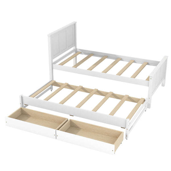 English Elm Twin Pine Platform Bed with Pull-out Trundle Storage Drawers for Kids or Guests White N7090008815K