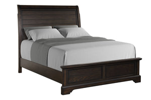 English Elm Queen Mahogany Sleigh Bed with Elm Veneer & Pine Solid Frame, Traditional Curved Headboard Design B2699S00050