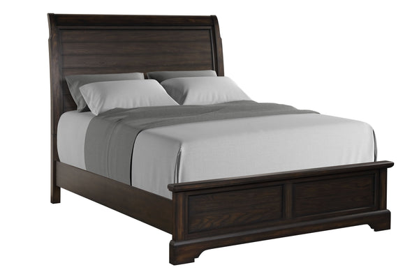 English Elm Queen Mahogany Sleigh Bed with Elm Veneer & Pine Solid Frame, Traditional Curved Headboard Design B2699S00050