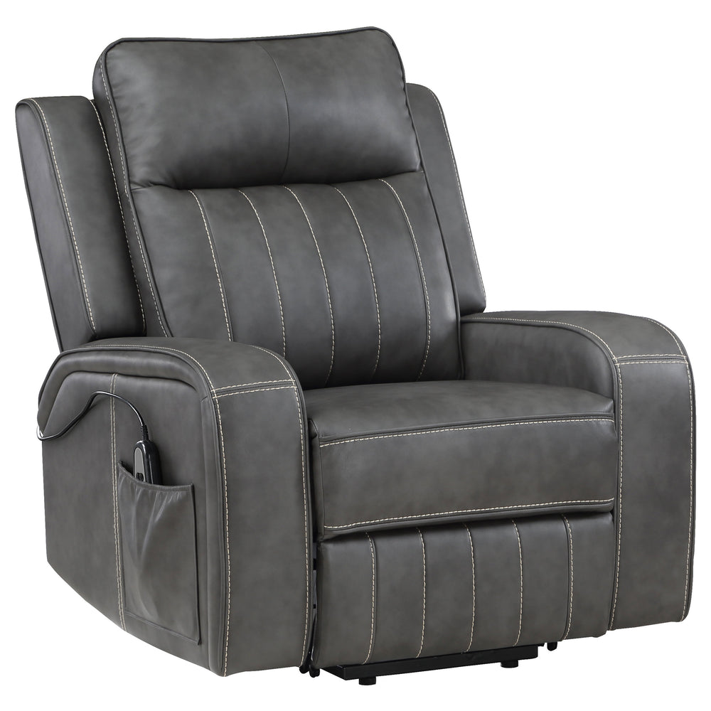 English Elm Mckinley Power Lift Recliner in Grey Leatherette with Plush Foam and Track Arms B062P468099