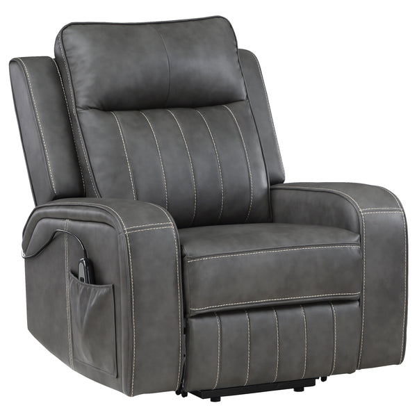English Elm Mckinley Power Lift Recliner in Grey Leatherette with Plush Foam and Track Arms B062P468099