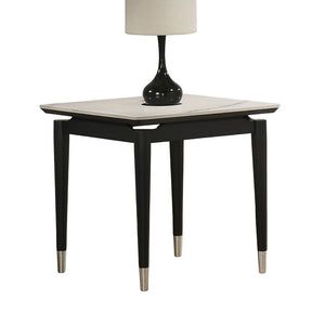 English Elm Contemporary sleek coffee table with sintered stone-look marble top, tapered legs and silver caps for modern elegance and durability Black,White 27 L x 27 W x 8 H B2741P402006