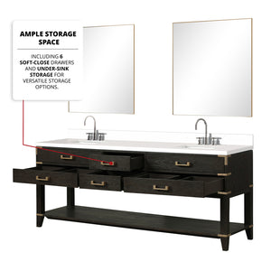 English Elm Black Oak Double Bath Vanity With White Quartz Top, Chrome Faucet, & Two 36" Mirrors For Luxury Spaces B2731S02206