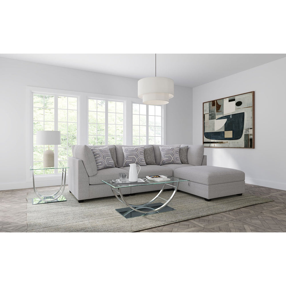 English Elm Lafayette Modular Grey Sectional Sofa with Ottoman Storage and Feather Down Cushions B062S01441