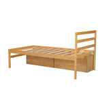 English Elm Twin Size Wood Platform Bed With Removable Storage Shelves, Built-In Two Storage Drawers For Added Convenience, Natural