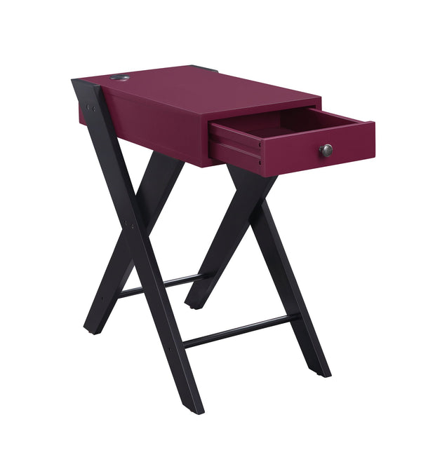 English Elm Fierce Burgundy Accent Table with USB Port, Drawer & Black X-Leg Design for Modern Living Rooms B2726P243238