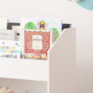 English Elm Toddler White Book Display Shelf with 3-Tier Face-Out Display and Large Bottom Bin, Modern MDF Organizer W808P350170