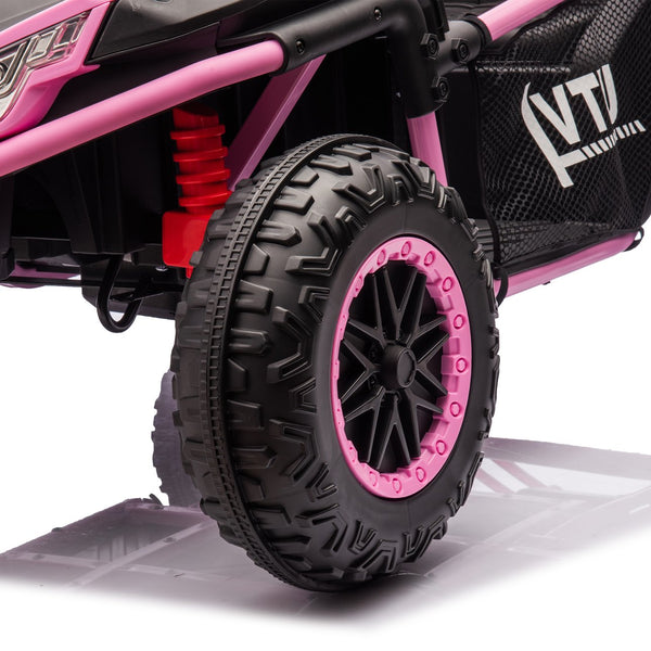 English Elm 24v Two Seater Kids Utv with Parental Remote Dual Motors Four Wheel Suspension Led Pink W1578P198434