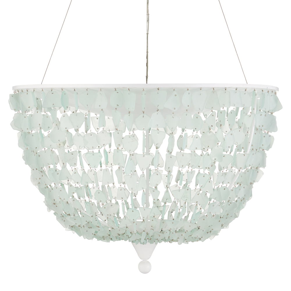Thalassa Pendant Light - Artisanal Seaglass Dome Fixture in Sugar White for Contemporary Spaces