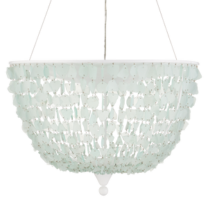 Thalassa Pendant Light - Artisanal Seaglass Dome Fixture in Sugar White for Contemporary Spaces