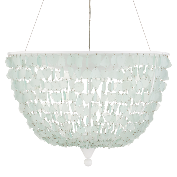 Thalassa Pendant Light - Artisanal Seaglass Dome Fixture in Sugar White for Contemporary Spaces