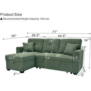English Elm Sleeper Sectional with Storage Chaise Tufted Polyester Sofa Bed for Small Spaces W5568S00041