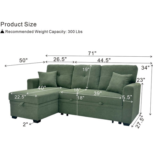 English Elm Sleeper Sectional with Storage Chaise Tufted Polyester Sofa Bed for Small Spaces W5568S00041