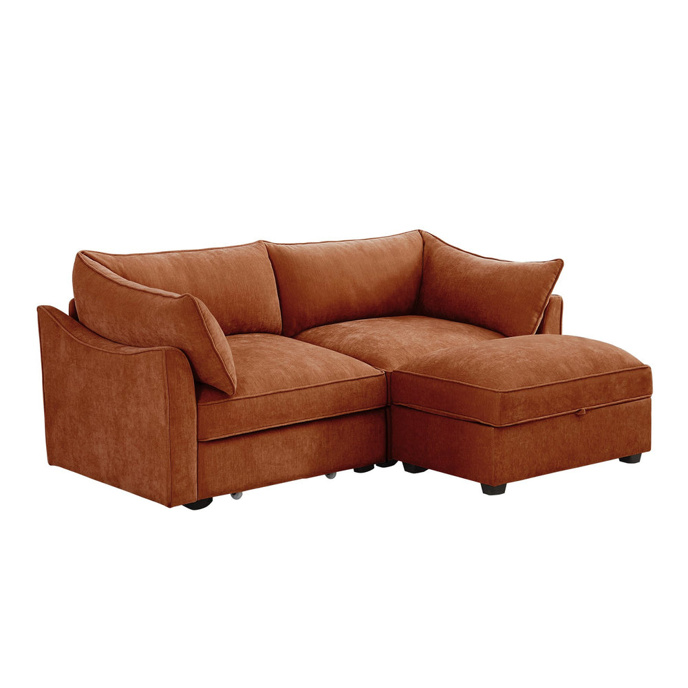 English Elm 2 Seater Sofa With Movable Ottoman And Hidden Storage - Stylish Chenille Comfort For Any Space W3041S00203