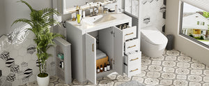 English Elm 36'' Bathroom Vanity with Ceramic Sink Combo Solid Wood Frame Soft-Closing Drawers Ample Storage Elegance White N710P243327K