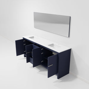 English Elm Navy Double Bath Vanity 80" W With White Quartz Top & 70" Mirror - Elegant Storage Solution! B2731S01504
