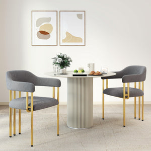 English Elm Dining Chair with Gold Tone Steel Legs Upholstered in Textured Fabric for Modern Homes Grey W1567P344006
