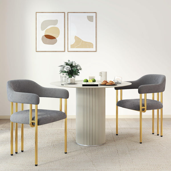English Elm Dining Chair with Gold Tone Steel Legs Upholstered in Textured Fabric for Modern Homes Grey W1567P344006