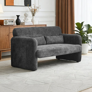 English Elm Best-selling Boucle Cloud Loveseat Velvet Upholstered 2 Seater with Lumbar Pillow Dark Gray W1765P334061