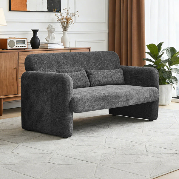 English Elm Best-selling Boucle Cloud Loveseat Velvet Upholstered 2 Seater with Lumbar Pillow Dark Gray W1765P334061