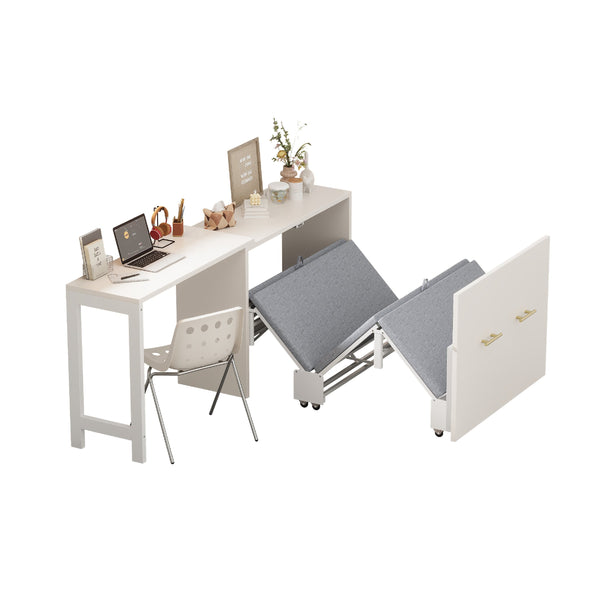 English Elm Twin Murphy Cabinet Bed with Folding Desk Mdf Frame Guest Room White Finish N733S272603K