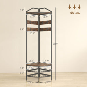 English Elm Coat Rack Corner Hall Tree Industrial Steel Frame with Shoe Storage and 8 Hooks T3971P401872