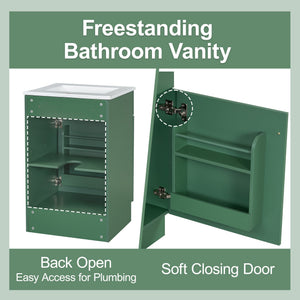 English Elm Christopher Knight Home® - 20" Bathroom Vanity with Ceramic Sink and Soft-Close Door, Gold Knob, Adjustable Shelf Storage Green N759P237946F