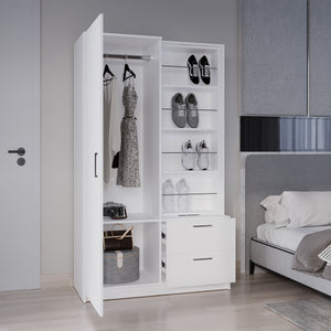 English Elm Seville 71" High Mirror Armoire with Rotating Full-Length Mirror, Drawers, Shelves & Shoe Rack B200S00435