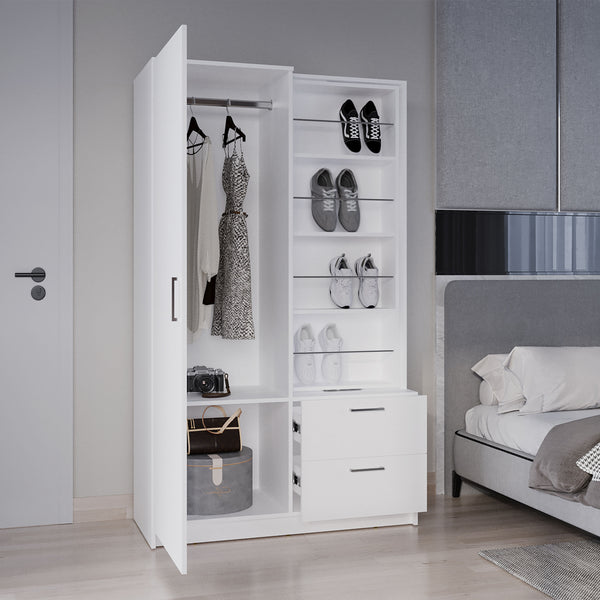 English Elm Seville 71" High Mirror Armoire with Rotating Full-Length Mirror, Drawers, Shelves & Shoe Rack B200S00435