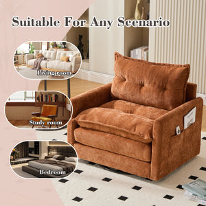 English Elm UNITED Swivel Barrel Chair with Chenille Upholstery, 360° Smooth Rotation, Padded Arm Comfort and Side Pockets for Living Room Relaxation Brown W1568P290084