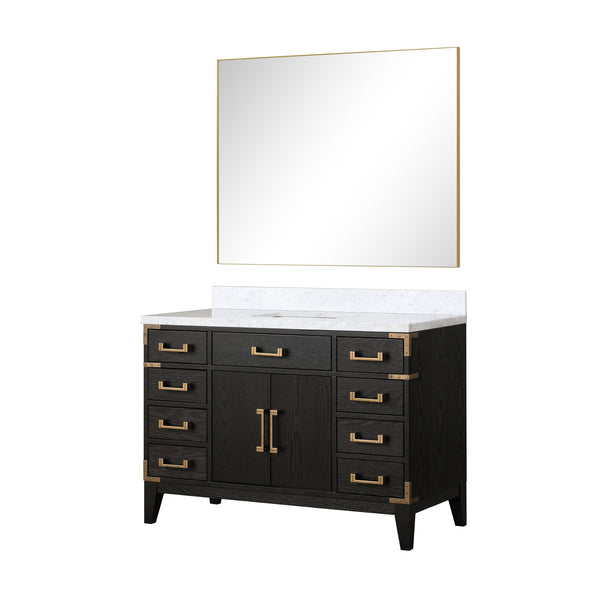 English Elm Black Oak 48-Inch Single Bath Vanity With Carrara Marble Top & Elegant 46-Inch Mirror For Modern Homes B2731S02128