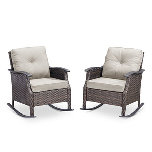 English Elm Outdoor Pe Rattan Gliding Patio Chair Set Handwoven Steel Frame with Plush Cushions Beige T3773S00019