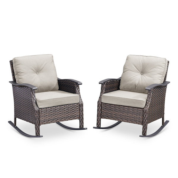 English Elm Outdoor Pe Rattan Gliding Patio Chair Set Handwoven Steel Frame with Plush Cushions Beige T3773S00019