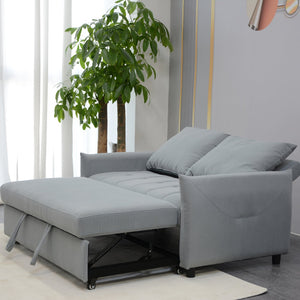 English Elm Modern Velvet 3-in-1 Sleeper Sofa Bed Convertible Loveseat Light Blue with USB, Storage Pockets & Pillows, Adjustable Backrest W1183S00021