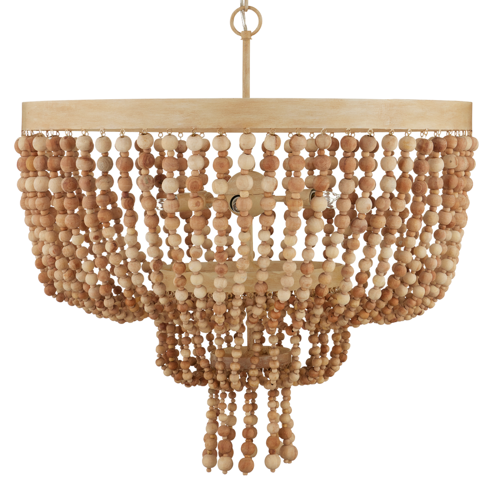 Sabia Chandelier - Bohemian Wood Bead Lighting Fixture with Coco Cream Finish for Elegant Spaces