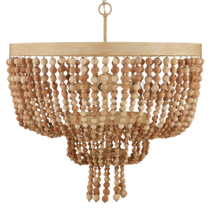 Sabia Chandelier - Bohemian Wood Bead Lighting Fixture with Coco Cream Finish for Elegant Spaces
