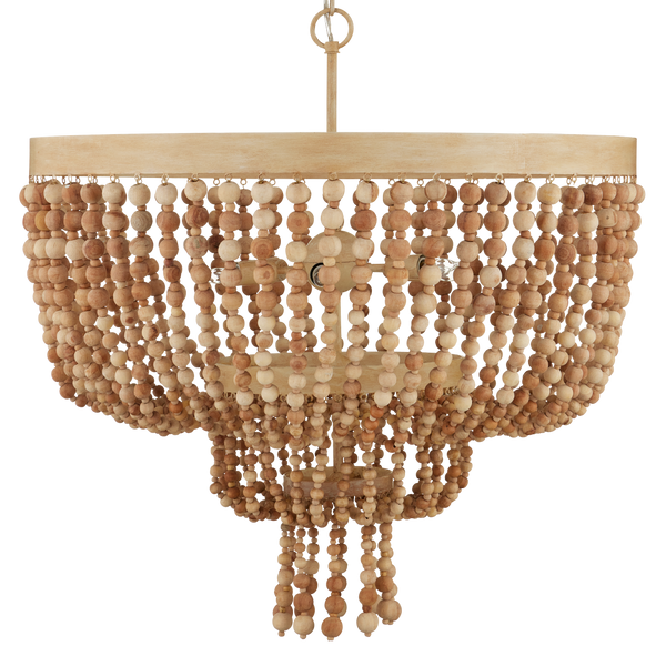 Sabia Chandelier - Bohemian Wood Bead Lighting Fixture with Coco Cream Finish for Elegant Spaces