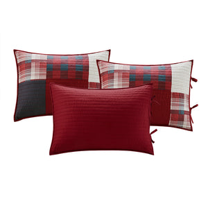 JLA Home Woolrich - 5 Piece Day Bed Cover Set Twin Quilted Plaid & Solid Red Reversible Shams Bedskirt Cabin Chic WR13-2121