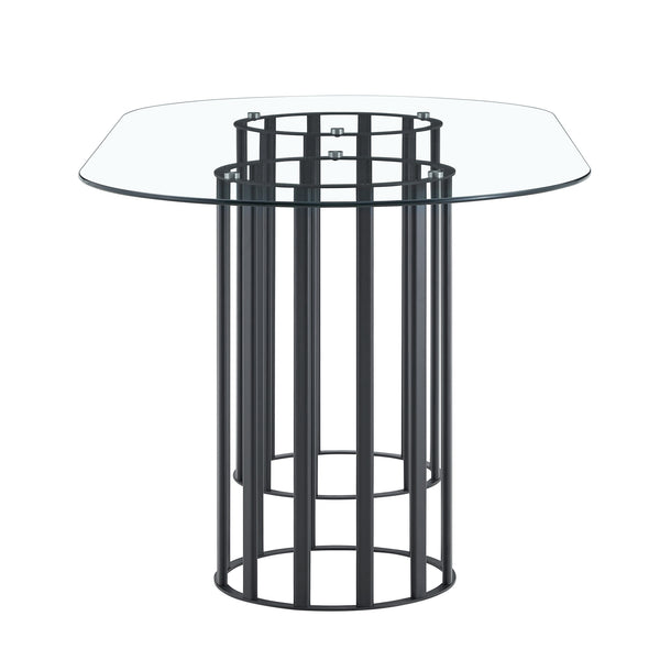English Elm 71 Inch Oval Tempered Glass Dining Table Black Metal Base Seats Eight Modern W1151P416029