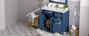 English Elm 36" Navy Bathroom Vanity Solid Wood Frame Ceramic Sink Gold Hardware Soft Close Blue N729P380151C
