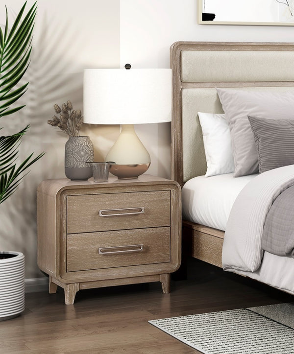 English Elm Modern Natural Finish Nightstand with 2 Spacious Drawers Curved Corners 28x17x27" Bedroom Table B011P332261