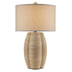 Karnak Table Lamp: Artisan-Crafted Quatrefoil Design in Terracotta & Abaca Rope, Natural Linen Shade