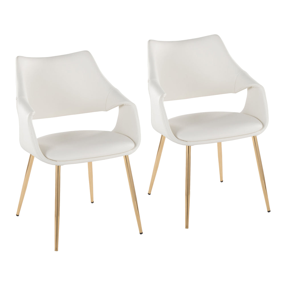 English Elm Chair Set of 2 White Faux Leather Seats with Angular Black Metal Legs Modern Dining B202P471313