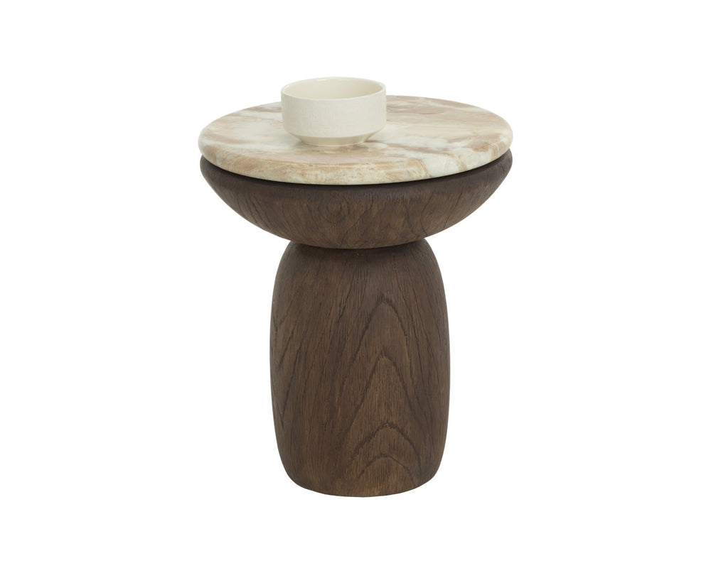 Sunpan ORULA End Table - Elegant Marble-Look Top with Warm Oak Base - Perfect Accent for Any Room 112808