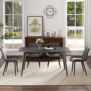 English Elm 62.99" Modern Artificial Stone Dining Table With Black Curved Edge - Seats 6, Sleek Metal Legs W1535S00525