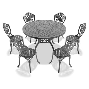 English Elm 7-Piece All-Weather Cast Aluminum Dining Set - Stylish Black Frame For Patio Comfort & Durability W1710S00226