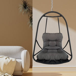 English Elm without Swing Egg Chair Rattan Hanging Patio Basket with C-Bracket, Foldable, Cup Holder, Cushions, Durable Metal Frame Black W2707P388615