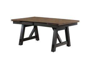 English Elm 6pc Cottage Solid Wood Extendable Dining Set with Upholstered Chairs Bench Trestle Base B011S01671
