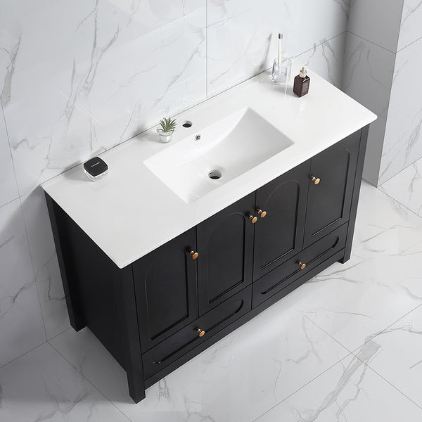 English Elm 48" Matte Black Bathroom Vanity with Ceramic Sink Soft Close Doors and Drawers W3133S00011